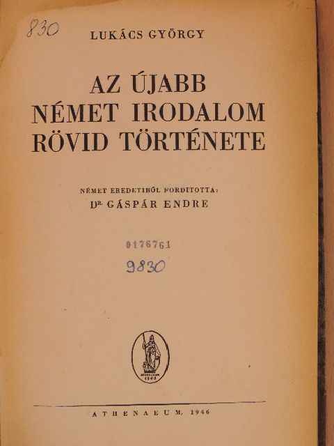 Lukács György - Az újabb német irodalom rövid története [antikvár]