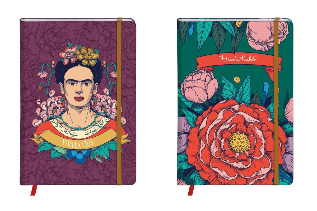P0130-0344 - Napló Clairefontaine Frida Kahlo A/5 80 lapos, kemény fedeles, vonalas, gumis záródás, vegyes minta