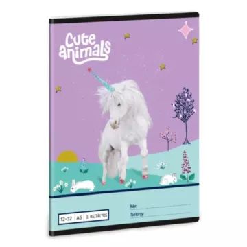 Cute Animals: Unikornis mintás vonalas füzet - 3. osztályos, A5