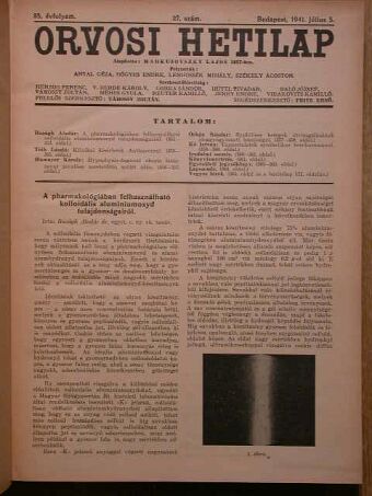 Orvosi Hetilap/Orvostudományi közlemények 1941. (nem teljes évfolyam) [antikvár]