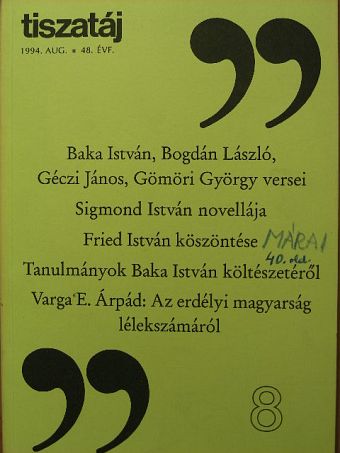 Baka István - Tiszatáj 1994. augusztus [antikvár]