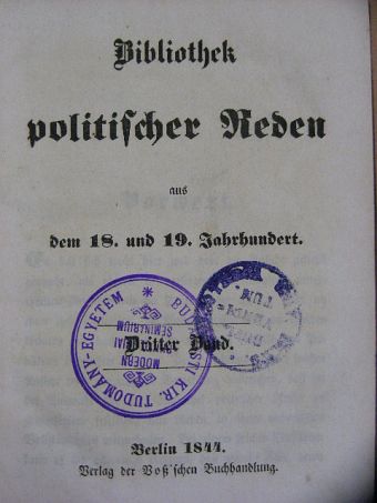 Bibliothek politischer Reden aus dem 18. und 19. Jahrhundert 3. (gótbetűs) [antikvár]