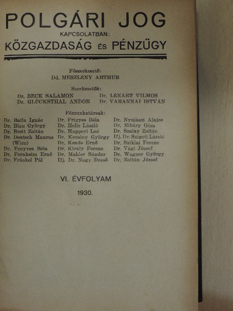 Balogh Elemér - Polgári Jog 1930. január-december/Közgazdaság és Pénzügy 1930. január-december [antikvár]