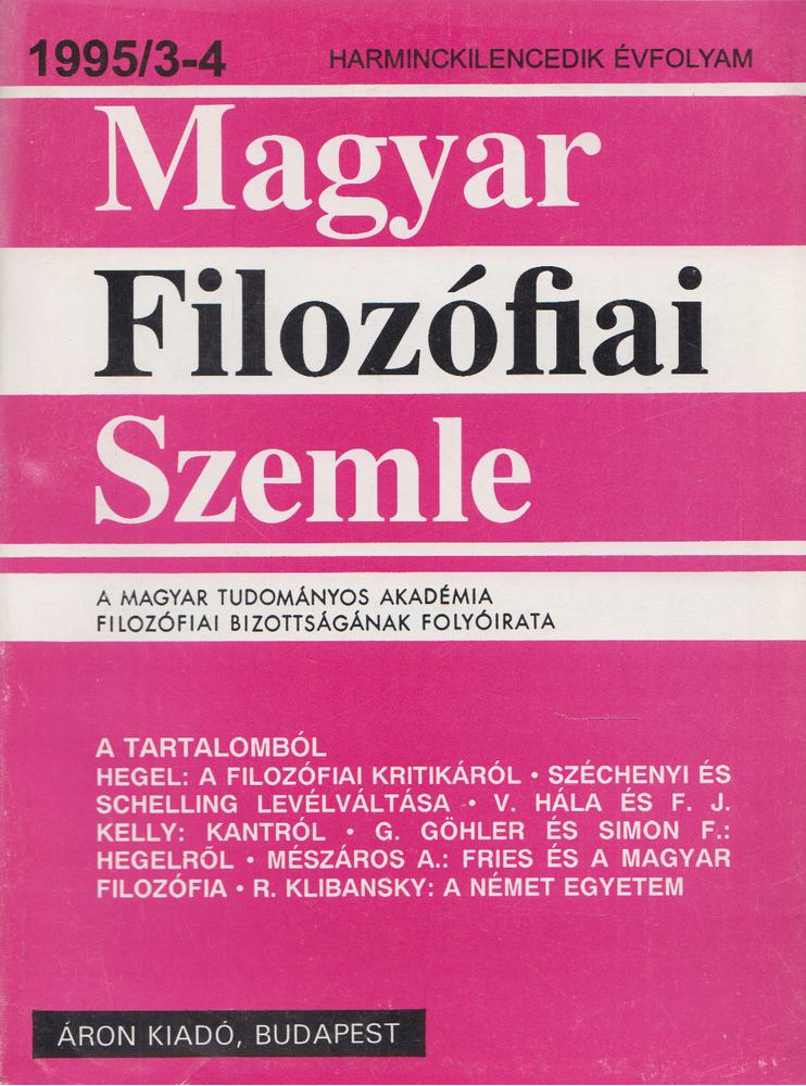 Áron László - Magyar filozófiai szemle 1995/3-4 [antikvár]