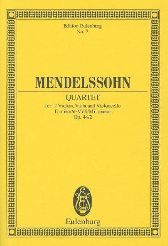 MENDELSSOHN - QUARTET FOR 2 VIOLINS, VIOLA AND VIOLONCELLO E MINOR OP.44/2 POCKET SCORE