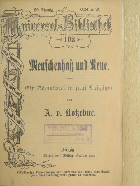 August von Kotzebue - Menschenhass und Reue (gótbetűs) [antikvár]