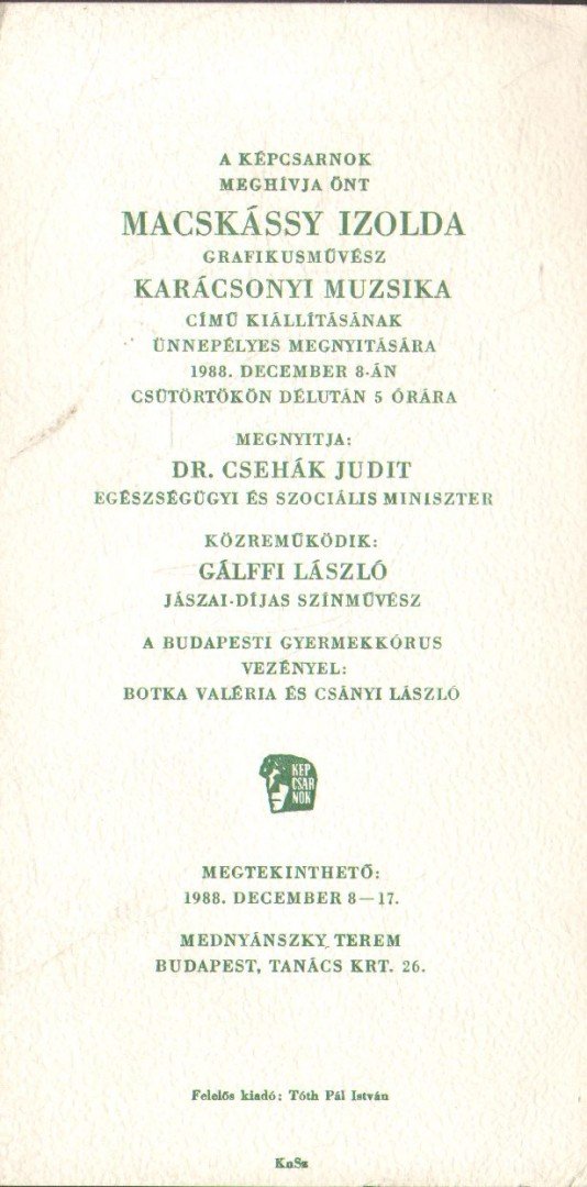 Macskássy Izolda: Karácsonyi muzsika (meghívó) [antikvár]