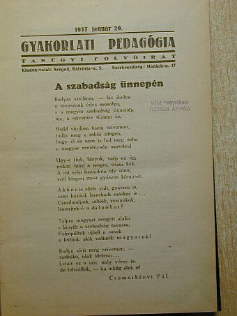 Csomorkányi Pál - Gyakorlati Pedagógia 1937. január-december [antikvár]