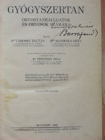Dr. Fenyvessy Béla - Gyógyszertan [antikvár]
