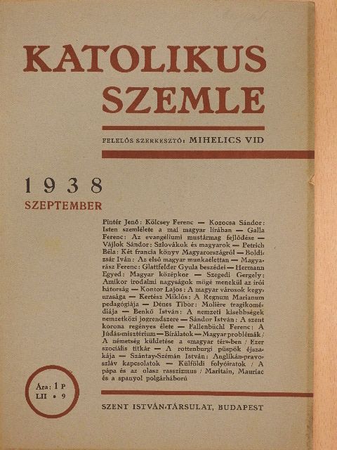 Benkő István - Katolikus szemle 1938. szeptember [antikvár]