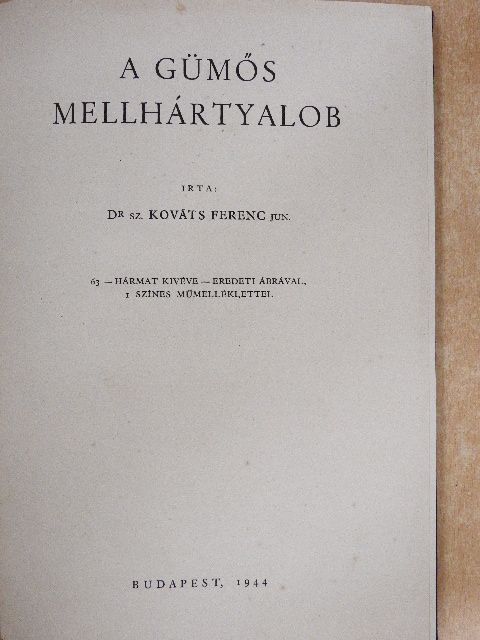 Dr. Sz. Kováts Ferenc - A gümős mellhártyalob [antikvár]