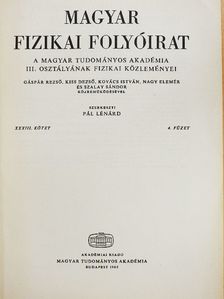 Gáspár Rezső - Magyar Fizikai Folyóirat XXXIII. kötet 4. füzet [antikvár]