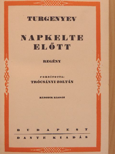 Turgenyev - Napkelte előtt [antikvár]