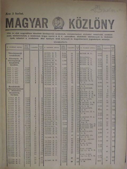 Magyar Közlöny 1950. (nem teljes évfolyam) [antikvár]