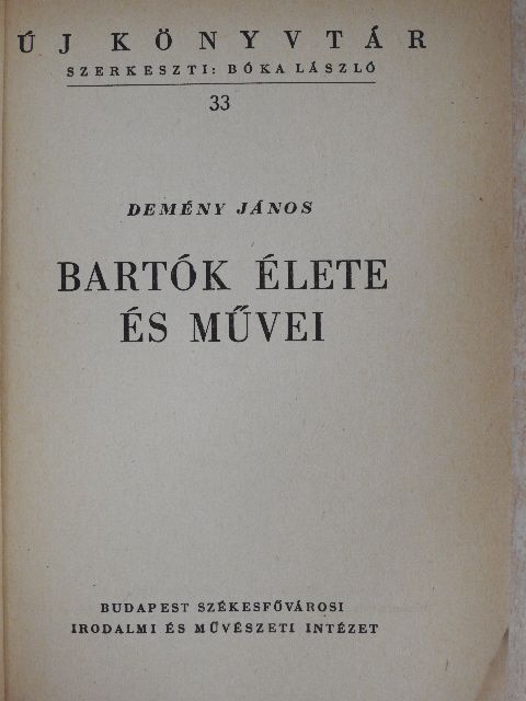 Demény János - Bartók élete és művei [antikvár]