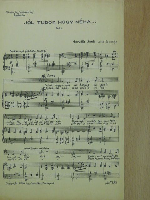 Horváth Jenő - Jól tudom hogy néha... [antikvár]