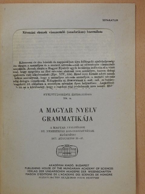 Elekfi László - Névmási elemek visszautaló (anaforikus) használata (dedikált példány) [antikvár]