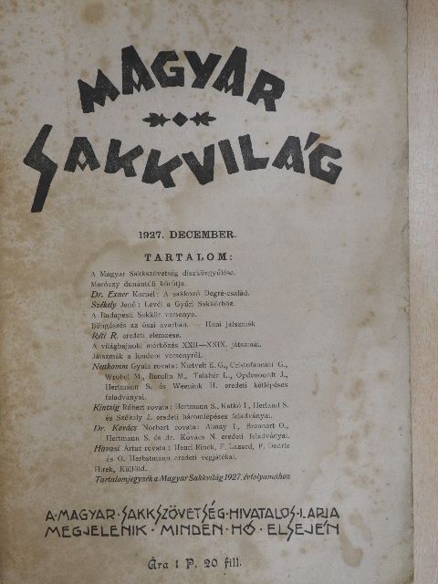 Dr. Exner Kornél - Magyar Sakkvilág 1927. december [antikvár]