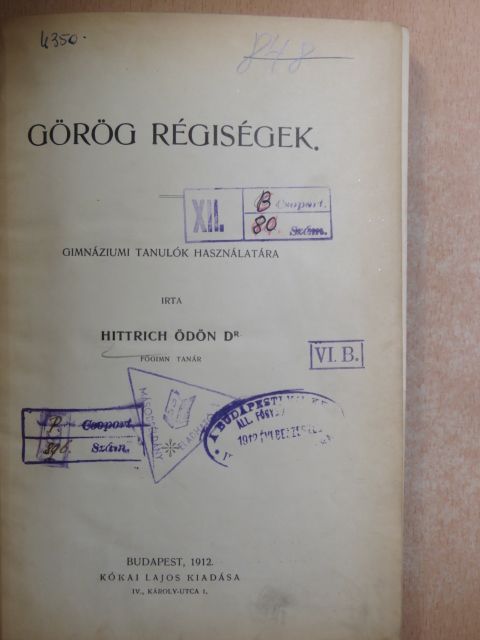 Dr. Hittrich Ödön - Görög régiségek [antikvár]