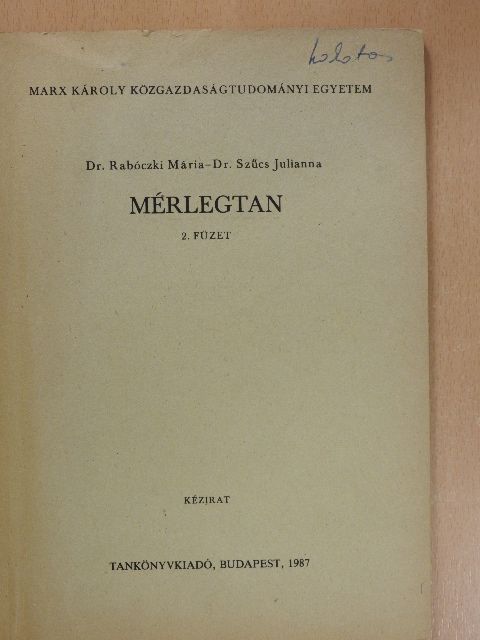 Bordáné Dr. Rabóczki Mária - Mérlegtan 2. [antikvár]