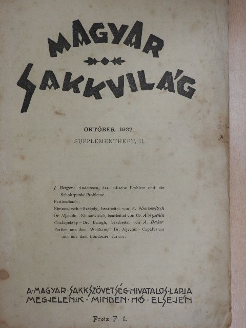 A. Becker - Magyar Sakkvilág 1927. október [antikvár]