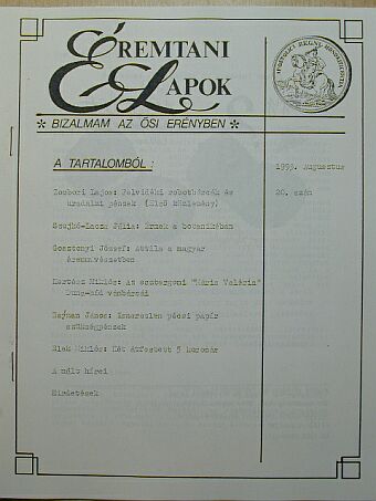 Gosztonyi József - Éremtani Lapok 1993. augusztus [antikvár]