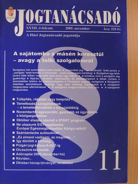 Dr. Barkóczy Tamás - Jogtanácsadó 2005. november [antikvár]