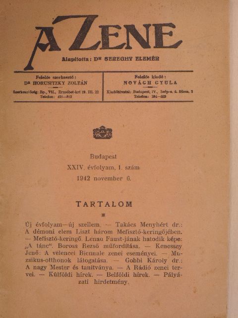 Dr. Gobbi Károly - A Zene 1942. november 6. [antikvár]