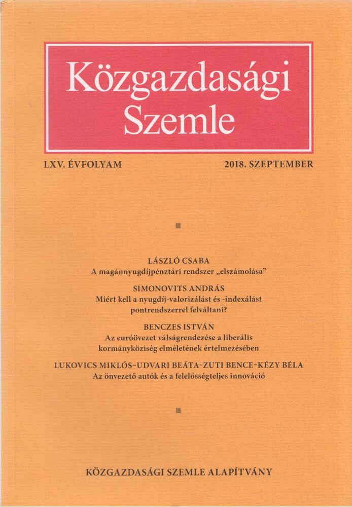 Halm Tamás - Közgazdasági Szemle LXV. évfolyam 2018. szeptember [antikvár]