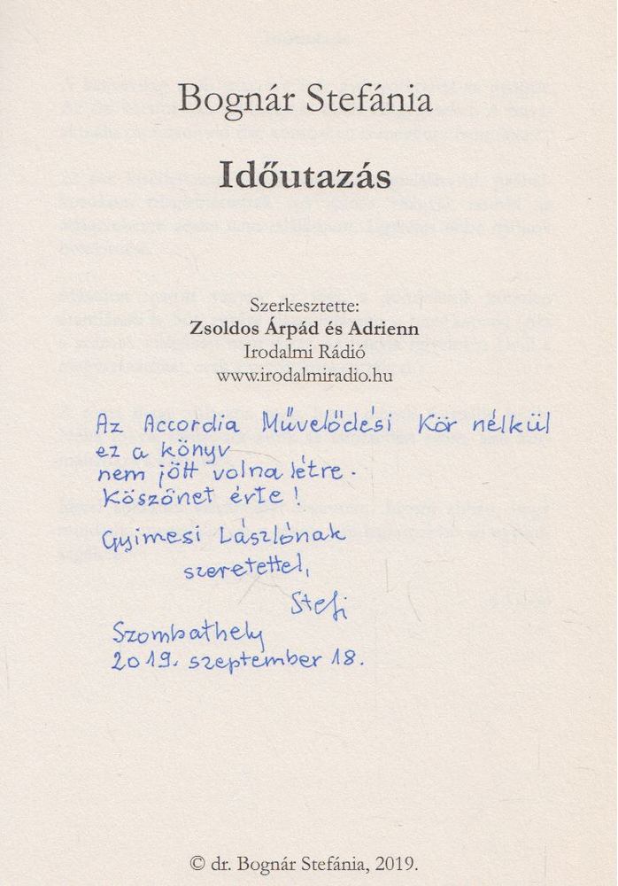 Bognár Stefánia - Időutazás (dedikált) [antikvár]