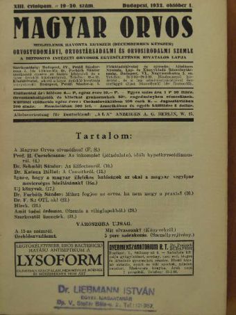 Benedek László - Magyar Orvos 1932. (nem teljes évfolyam)/Magyar Orvos 1933. január-december [antikvár]