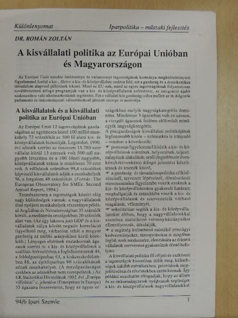 Dr. Román Zoltán - A kisvállalati politika az Európai Unióban és Magyarországon [antikvár]