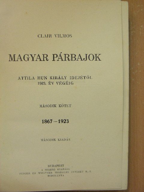 Clair Vilmos - Magyar párbajok II. (töredék) [antikvár]