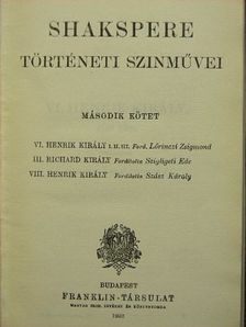 William Shakespeare - Shakspere történeti szinművei II. (töredék) [antikvár]