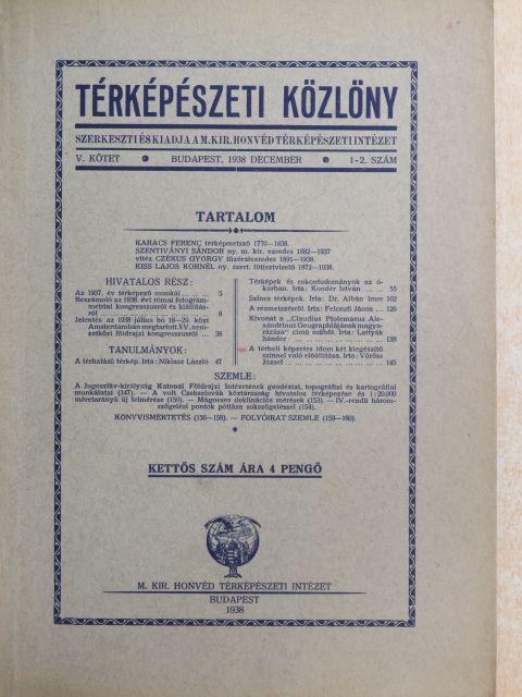 Dr. Albán Imre - Térképészeti közlöny 1938. december [antikvár]