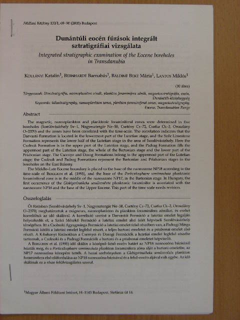 Báldiné Beke Mária - Dunántúli eocén fúrások integrált sztratigráfiai vizsgálata [antikvár]