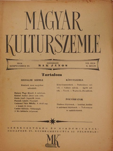 Csathó Kálmán - Magyar Kulturszemle 1944. szeptember 15. [antikvár]