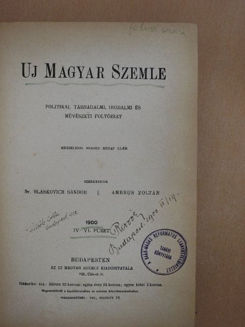 Alexander Bernát - Uj Magyar Szemle 1900. április-junius [antikvár]