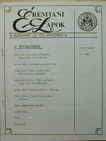 Gedai István - Éremtani Lapok 1993. február [antikvár]