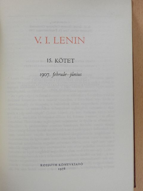 Vlagyimir Iljics Lenin - V. I. Lenin összes művei 15. [antikvár]