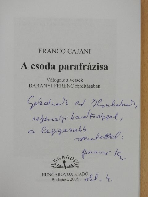 Franco Cajani - A csoda parafrázisa (dedikált példány) [antikvár]