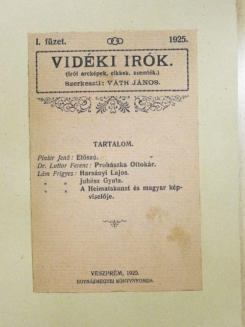 Dr. Luttor Ferenc - Vidéki irók 1925/I.  [antikvár]