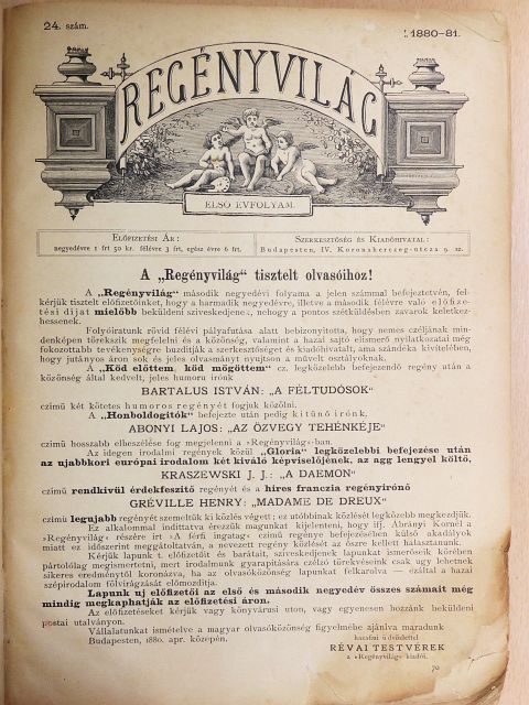 Daudet Alfonz - Regényvilág 1880-81. II. (fél évfolyam) (rossz állapotú) [antikvár]