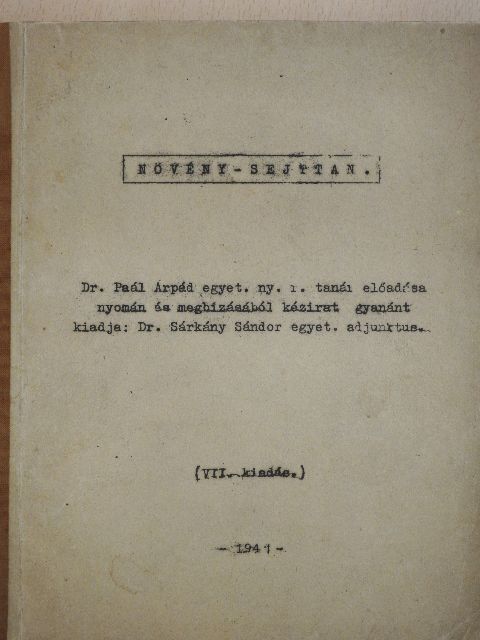 Dr. Paál Árpád - Növény-sejttan [antikvár]