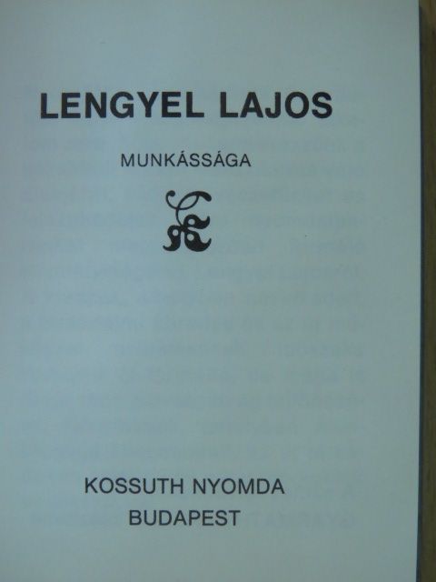 Lengyel Lajos munkássága (minikönyv) [antikvár]