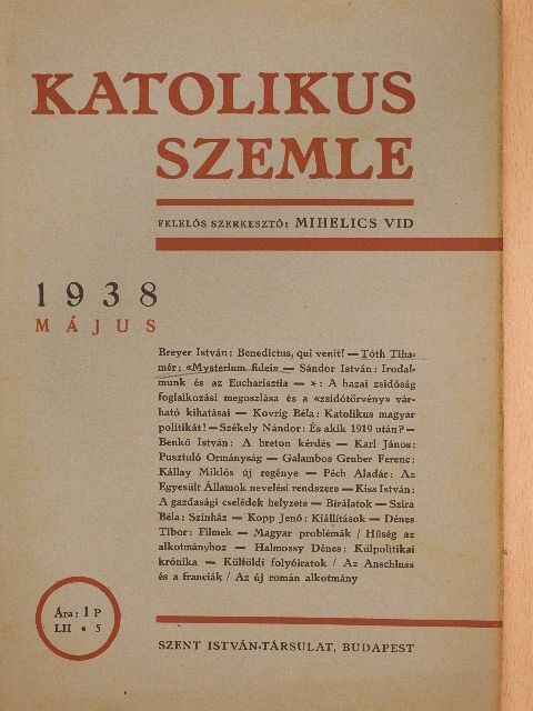 Katolikus szemle 1938. május [antikvár]