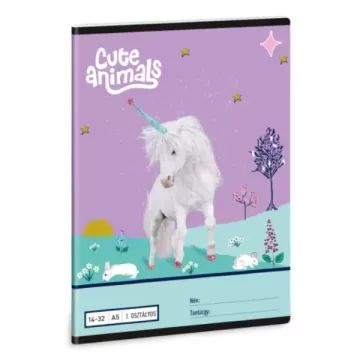 Cute Animals: Unikornis mintás vonalas füzet - 1. osztályos, A5