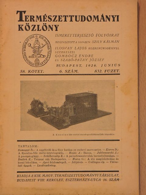 Dudlich E. - Természettudományi Közlöny 1926. június [antikvár]