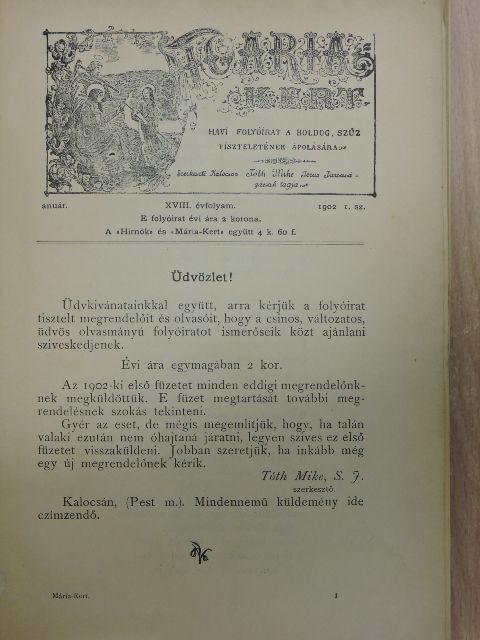 Dr. Varga Domján - Mária-Kert 1902. január-december [antikvár]