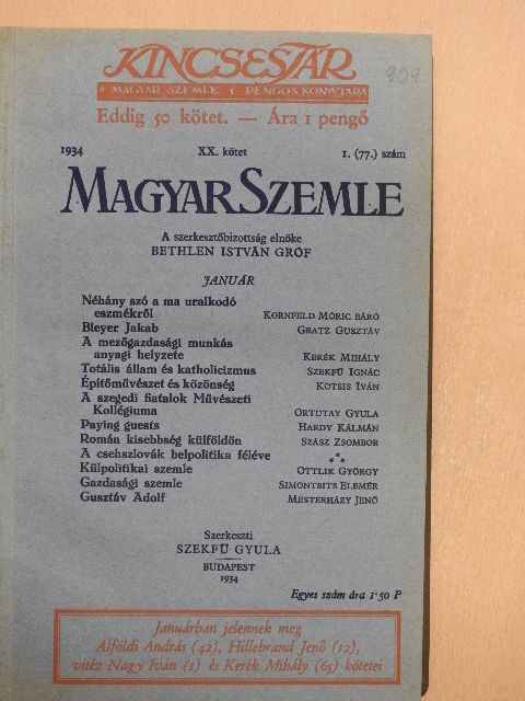 Acsay László - Magyar Szemle 1934. január-április [antikvár]